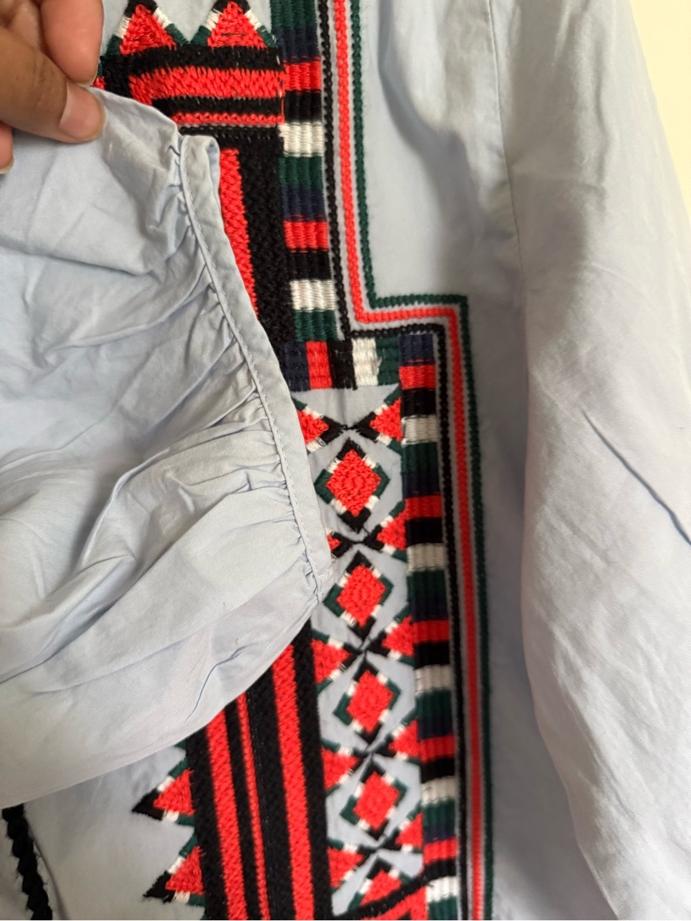 H&M Light Blue Midi Dress with Red and Black Embroidery - Picture 6 of 7